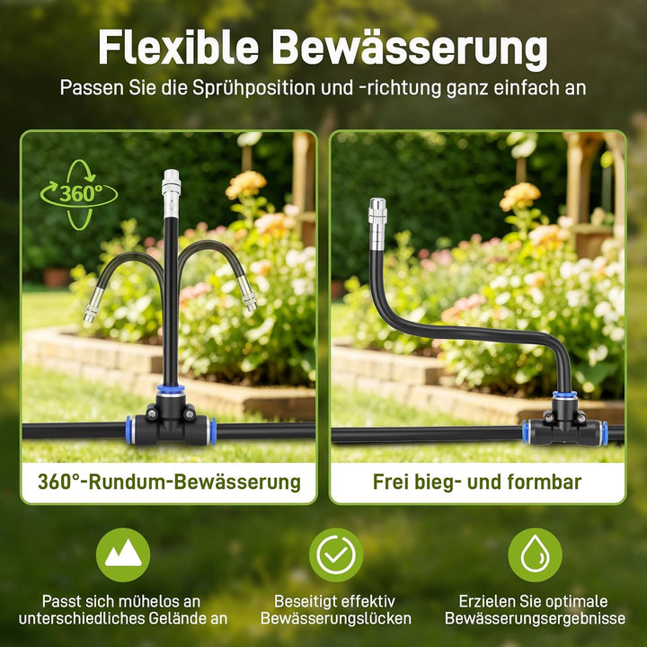 15M Bewässerungssystem Garten, automatisches Sprühnebel-Bewässerungsset, mit verstellbaren Düsen und