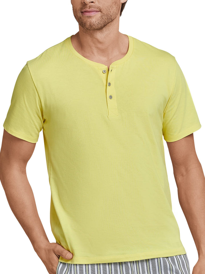 Schiesser Herren Schlafanzugoberteil T-Shirt Knopfleiste - 163831 54 Gelb_163831, 54 Gelb_163831