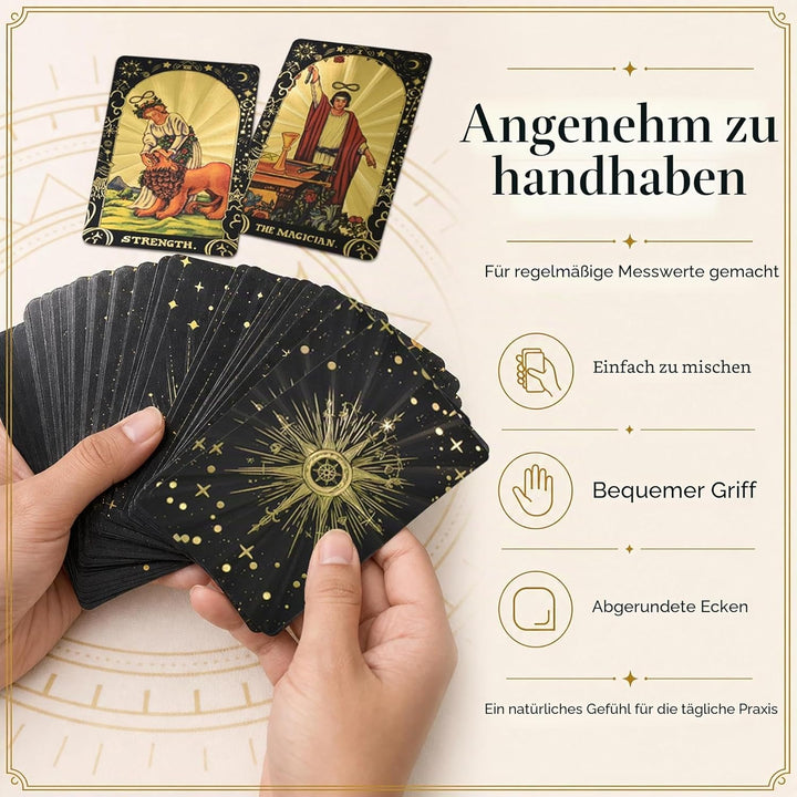 YIMINGOUFEI Englische Waite-Tarotkarten mit Goldfolie, 78 Stück, mit Reiseführer, wasserdichtes PET-