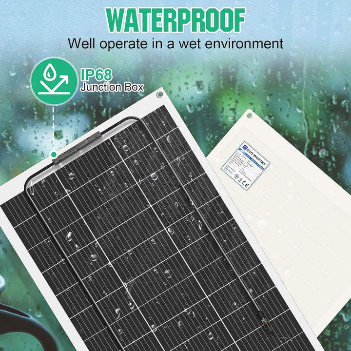 ECO-WORTHY 130W 12V Solarpanel Flexibel Monokristallines Solarpanel, Solarmodul mit Ladekabel für Wo