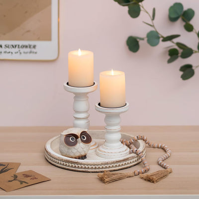 Romadedi Holztablett Rund Deko Tablett：Vintage Weiss Shabby Holz Serviertablett Kerzentablett Dekota