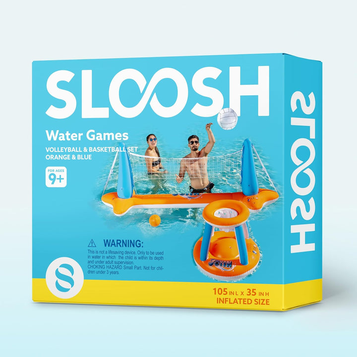 JOYIN Aufblasbare Pool Float Set, Volleyballnetz & Basketballkörbe & Bälle für Kinder und Erwachsene