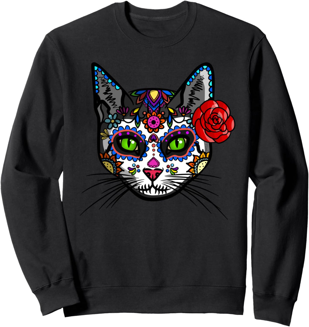 Sugar Skull Dia De Los Muertos Totenkopf Katze Calavera Sweatshirt