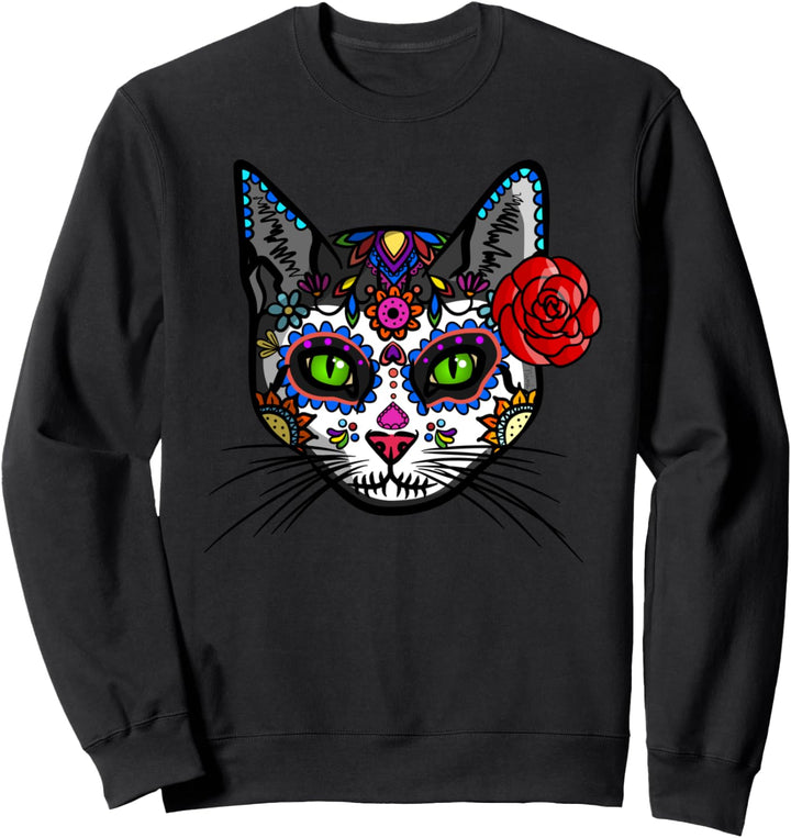 Sugar Skull Dia De Los Muertos Totenkopf Katze Calavera Sweatshirt