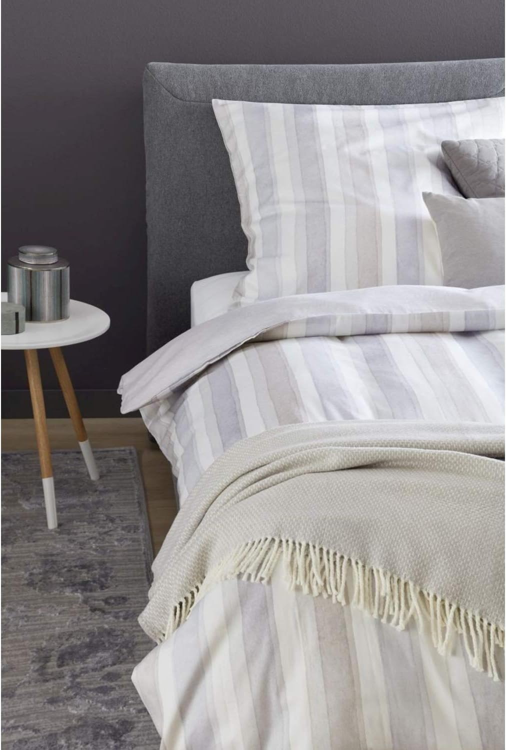 Schöner Wohnen Mako-Satin Wendebettwäsche Millie-B beige-grau 1 Bettbezug 200 x 200 cm + 2 Kissenbez