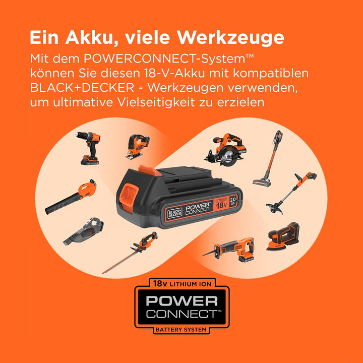 BLACK + DECKER Lithium Akku kompatibel mit BLACK + DECKER 18 V 2,0 Ah, BL2018-XJ Produkten Slidepack