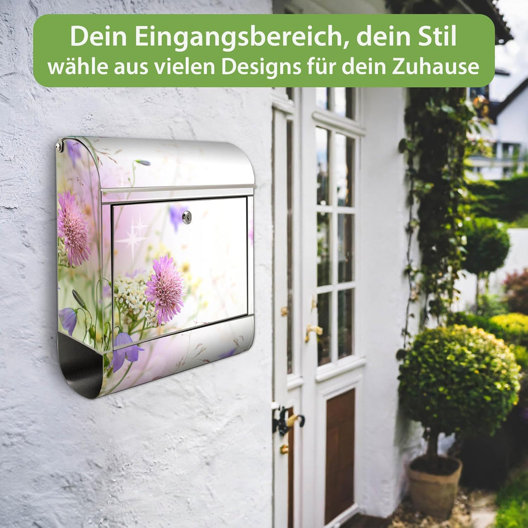 banjado Briefkasten Edelstahl 38x43x12cm & 2 Schlüssel - rostfreier Edelstahl Briefkasten mit Zeitun