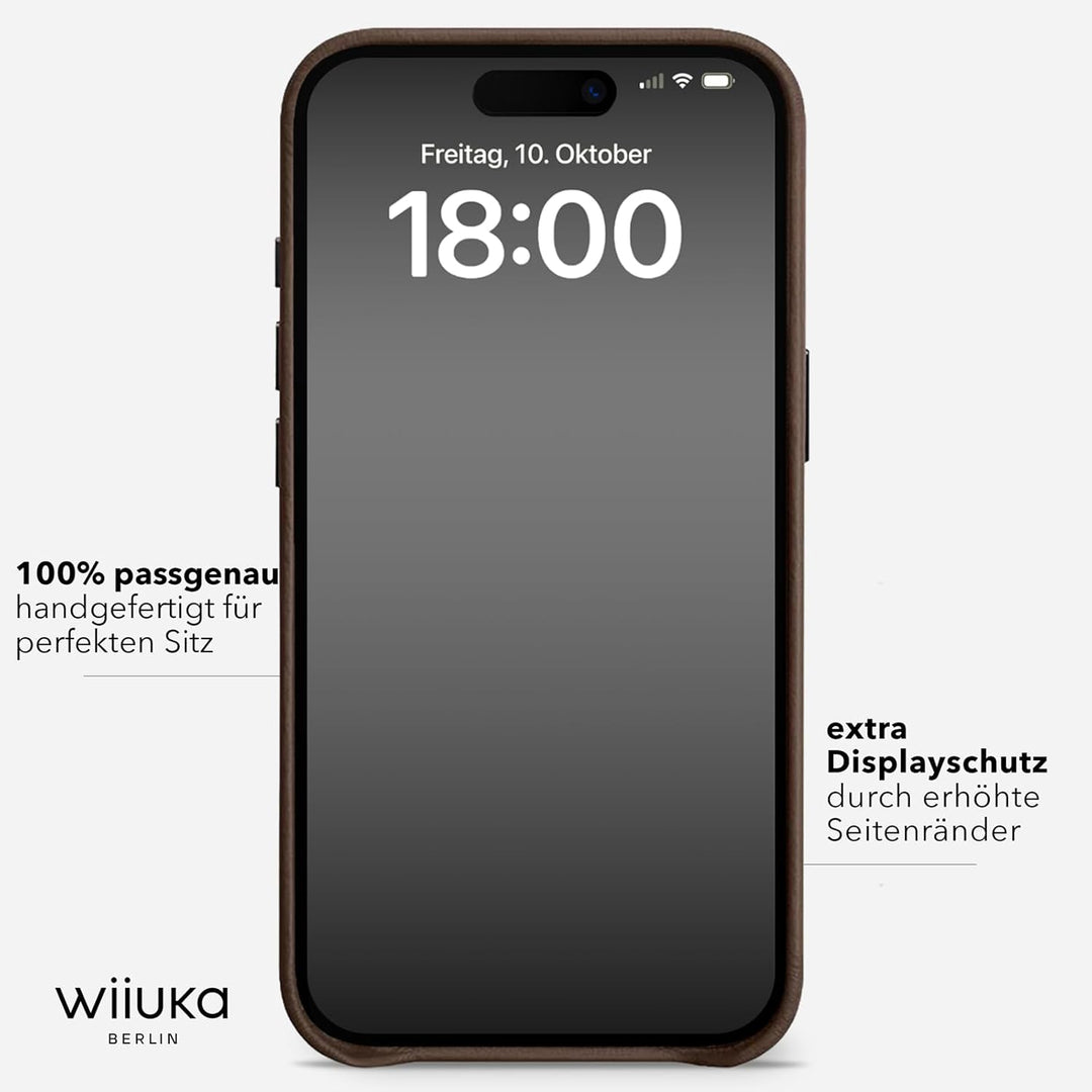 WIIUKA Hülle für iPhone 15 Pro, Leder aus Deutschland, Lederhülle extra Dünn, Premium Handyhülle, Ca