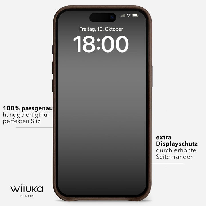 WIIUKA Hülle für iPhone 15 Pro, Leder aus Deutschland, Lederhülle extra Dünn, Premium Handyhülle, Ca