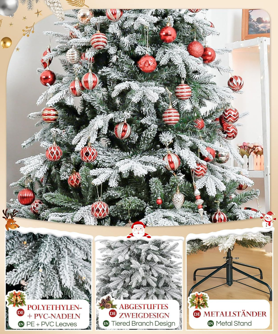 Yorbay Künstlicher Weihnachtsbaum mit Beleuchtung Weiss Schneeflocken LED Tannenbaum für Weihnachten