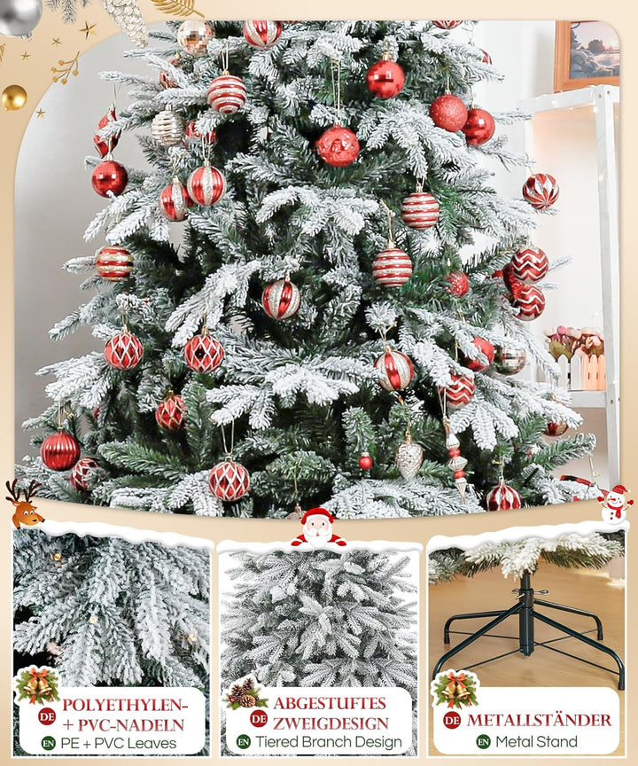 Yorbay Künstlicher Weihnachtsbaum mit Beleuchtung Weiss Schneeflocken LED Tannenbaum für Weihnachten