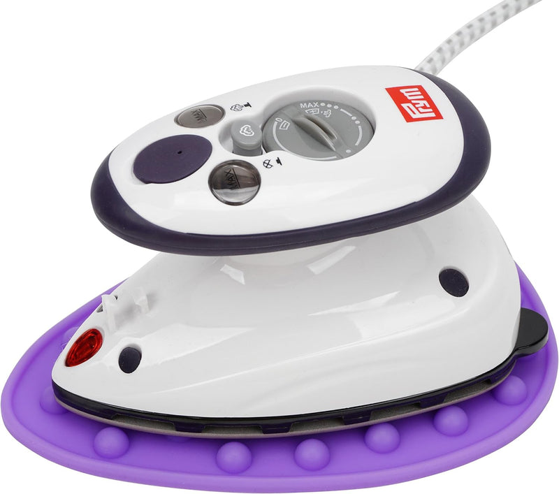 Prym Mini Dampf Bügeleisen Mit SEMPLIX Silikon Ablage (lila) Im Set, Kleines Leichtes Dampf Bügeleis