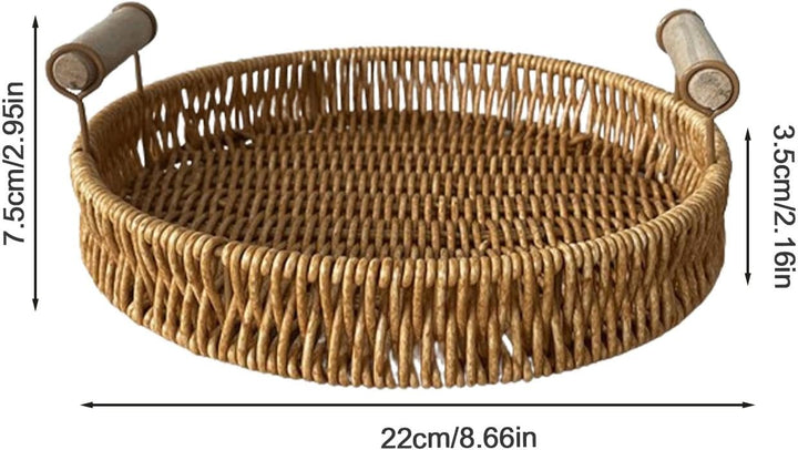Dekoratives gewebtes Tablett, rundes Rattan-Tablett, Servierkörbe, Serviertablett, handgewebt, Badez