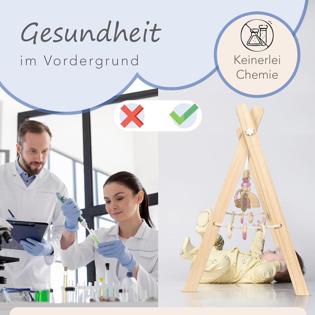 Spielbogen Baby aus Holz für Mädchen - Schadstofffreis Spieltrapez Baby Spielzeug ab 0 Monaten für W