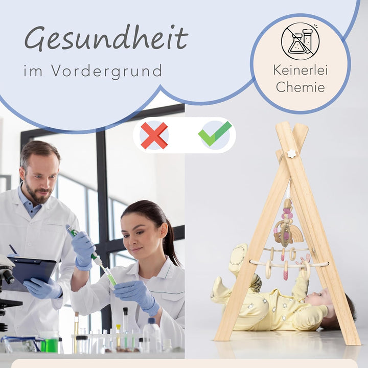 Spielbogen Baby aus Holz für Mädchen - Schadstofffreis Spieltrapez Baby Spielzeug ab 0 Monaten für W