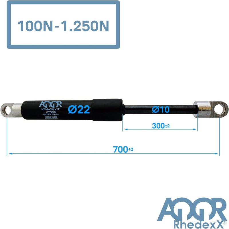 RhedexX® Gasdruckfeder Gasdruckdämpfer Gasfeder mit M8 Gewinde Augenaufnahme 700/300/100N-1250N Läng