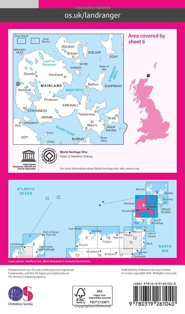 Orkney Map | Mainland | Ordnance Survey | OS Landranger Map 6 | Scotland | Walks | Cycling | Days Ou