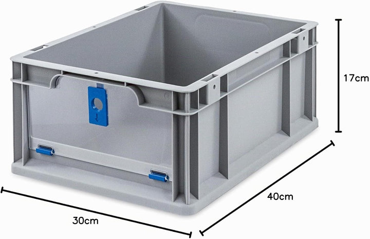 aidB Eurobox NextGen Insight Cover blau, 400x300x170 mm, Cover niedrig, robuste Regalbox mit Entnahm