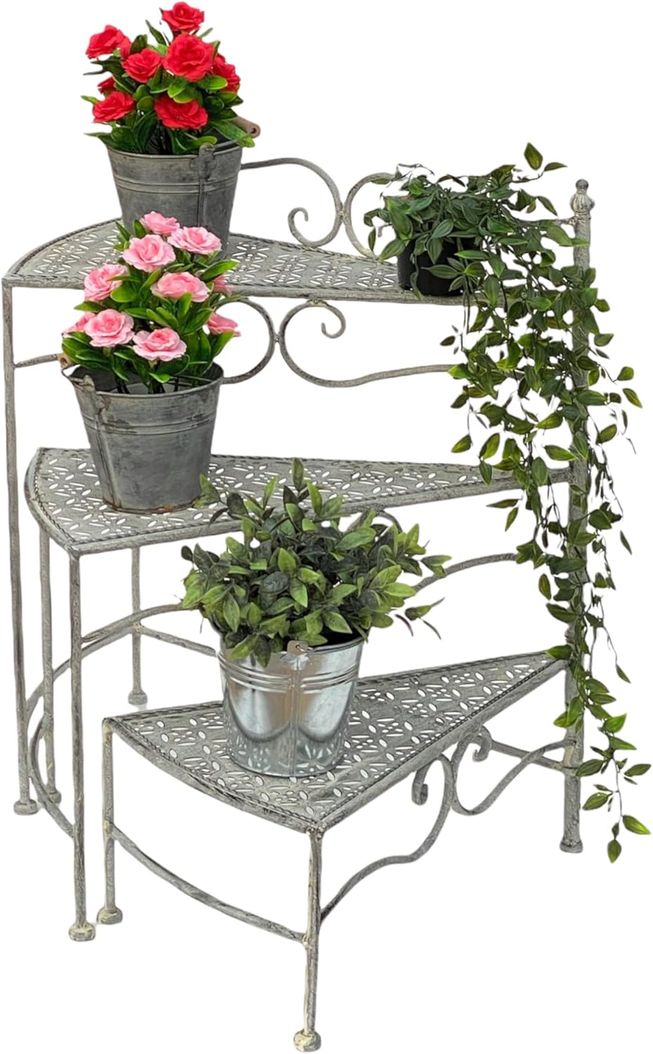 DanDiBo Blumentreppe Innen Metall Weiss Grau 55 cm Blumenständer mit 3 Ablagen 96125 Blumenständer B