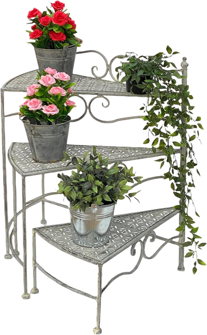 DanDiBo Blumentreppe Innen Metall Weiss Grau 55 cm Blumenständer mit 3 Ablagen 96125 Blumenständer B