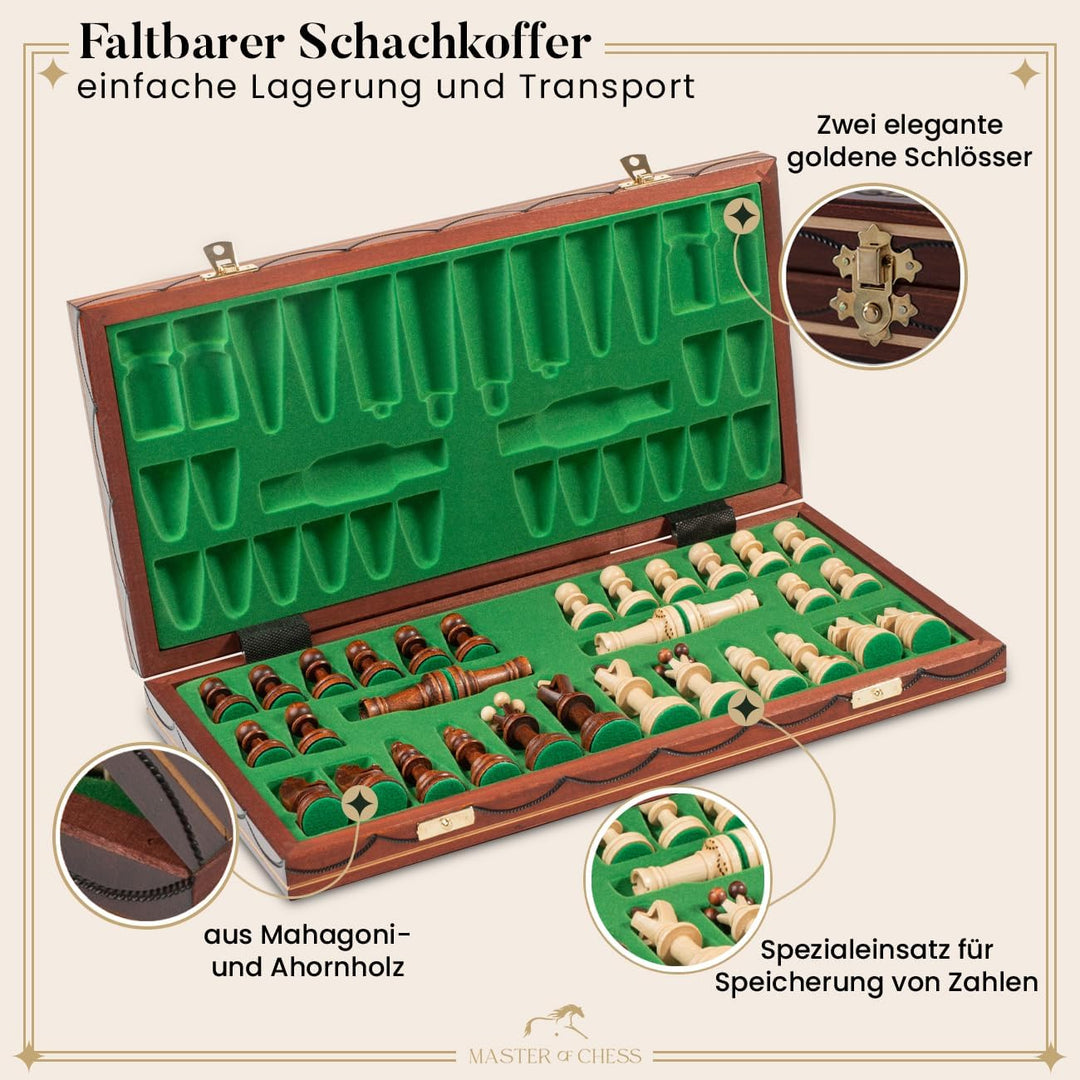 Grossen Senator 41cm x 41cm / 16" aus Holz Schachspiel. Ornamente auf Schach verbrannt Board und Sch
