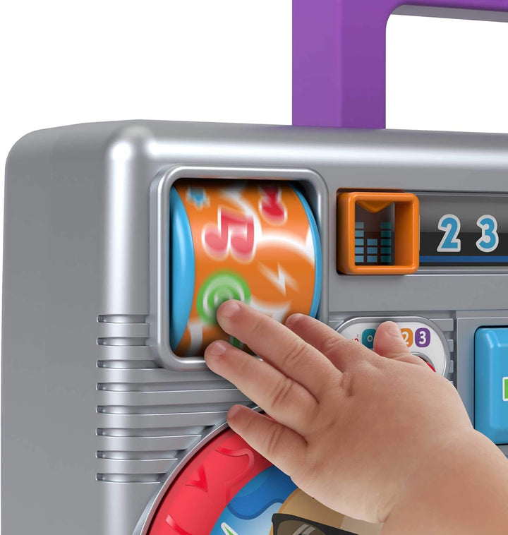 Fisher-Price Laugh & Learn Busy Boombox Retro-inspiriertes musikalisches Kleinkindspielzeug mit Lern