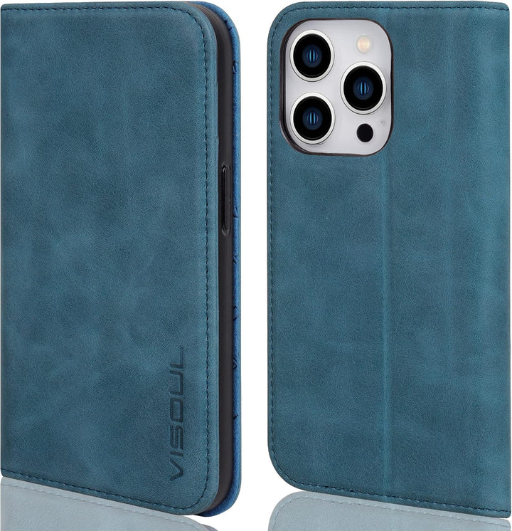 VISOUL Hülle für iPhone 14 Pro Max Handyhülle [ Echtleder] [Schützt] [Kartenfach] [Magnet] [Standfun