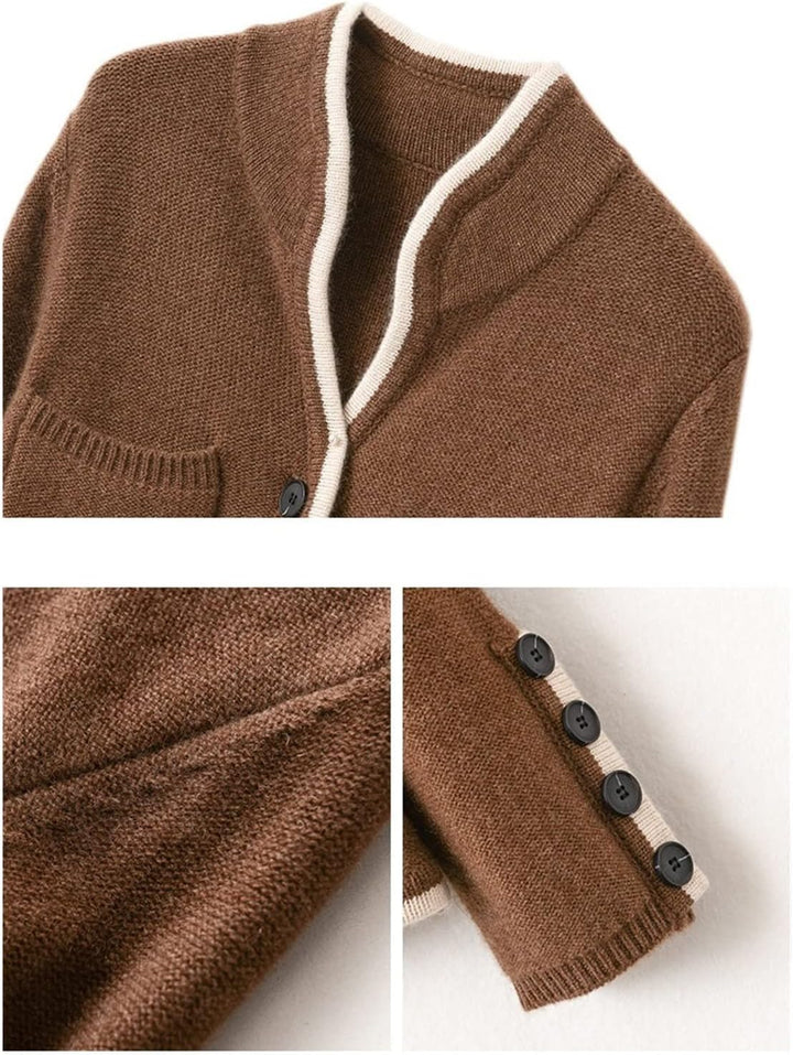 VATIVA Damen 100% Kaschmir Pullover Herbst/Winter Stehkragen Cardigan Casual Knit Tops Jacke L Karam