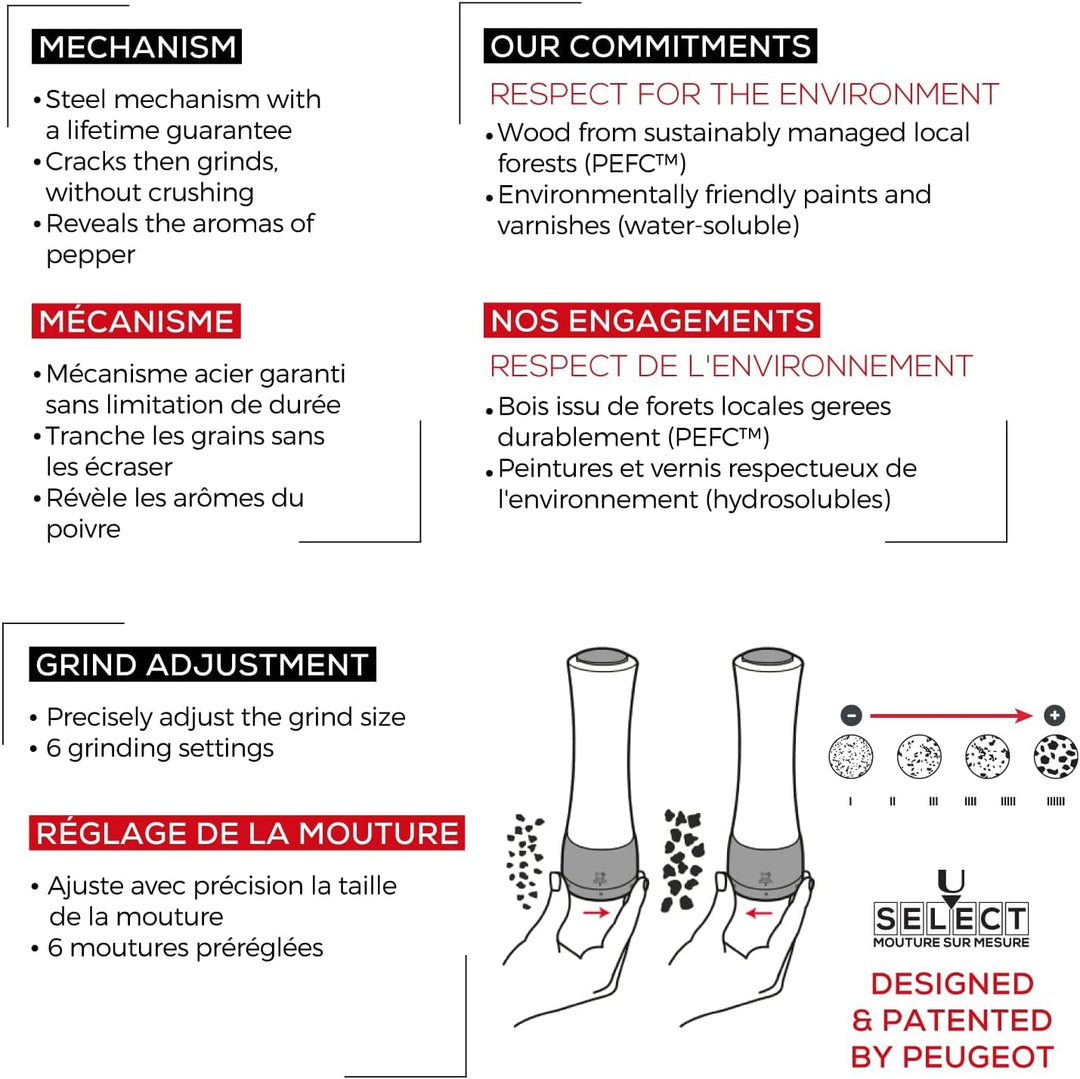 Peugeot Madras Manuelle Pfeffermühle, Mahlgradeinstellung u'Select, Höhe: 21 cm, Holz, Braun, 25229