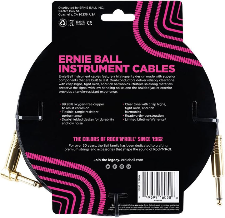 Ernie Ball Instrumentenkabel geflochten, gerade/gewinkelt, 7,62 m, Schwarz Neon-gelb 7,6 m Gerade/Ge