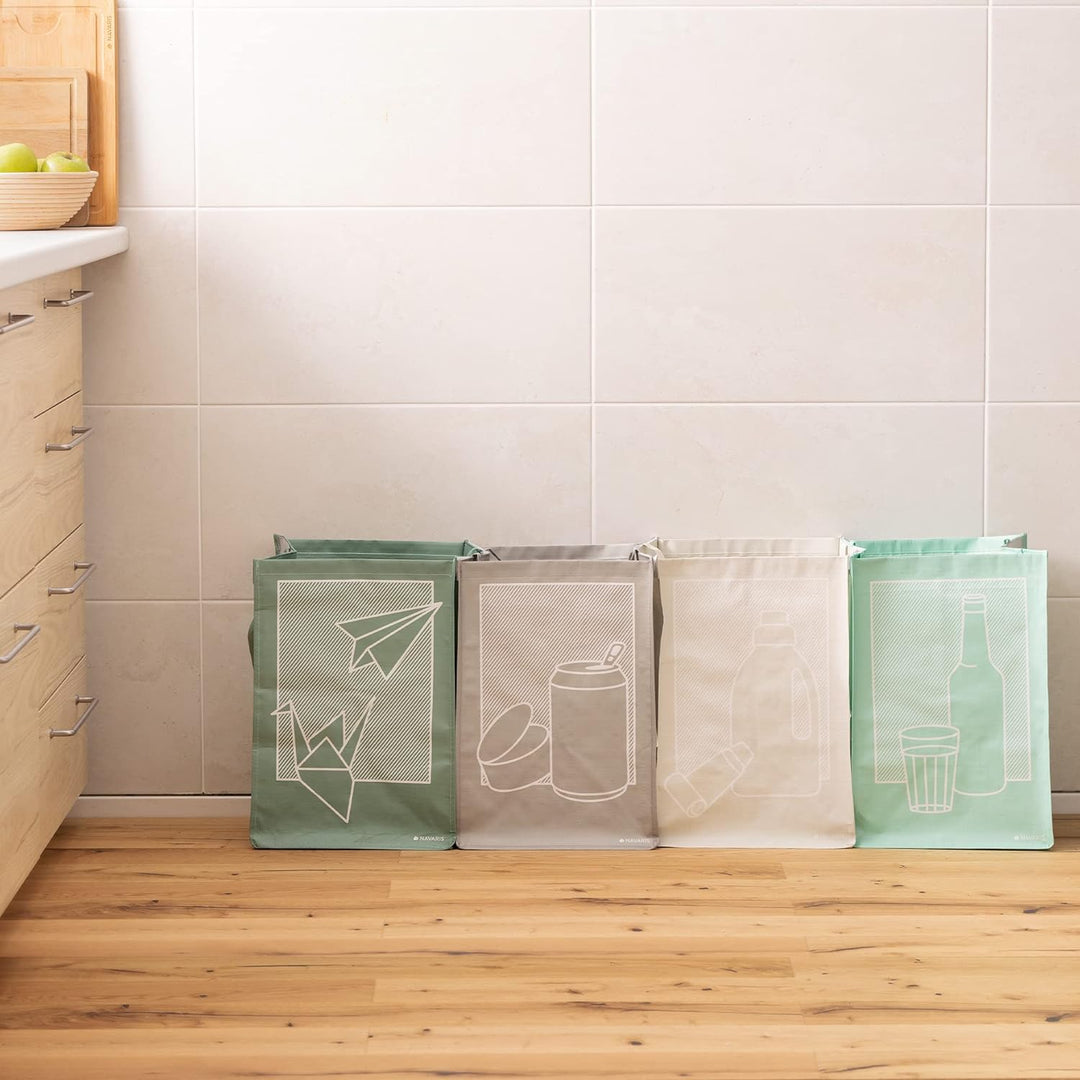 Navaris 4er Set Recycling Taschen für Glas Plastik Metall und Papier - 4fach Mülleimer Müllsortierer