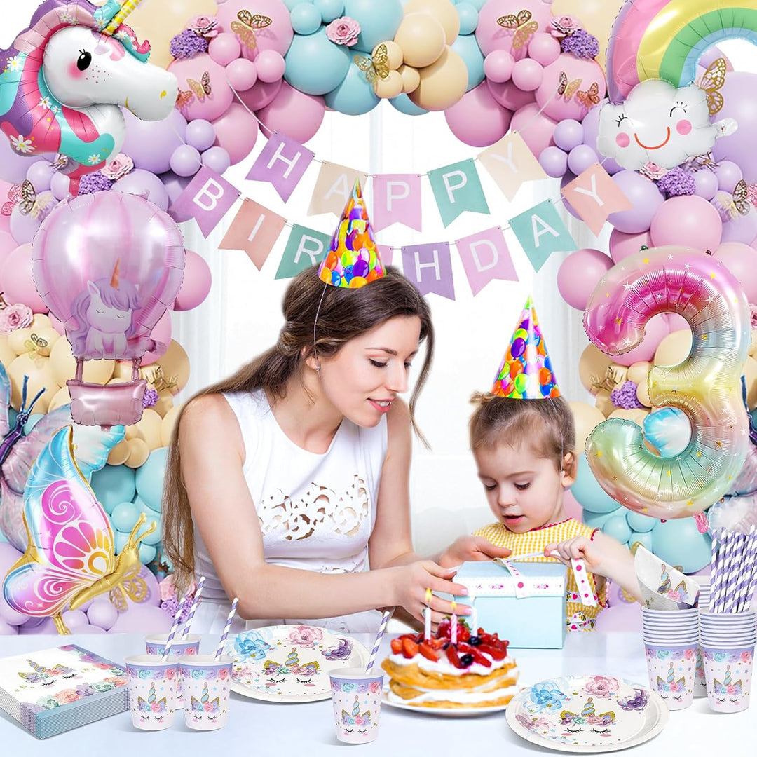 Einhorn Partygeschirr Set, Geburtstag Party Geschirr Deko, Pappteller Kindergeburtstag mit Einhorn L