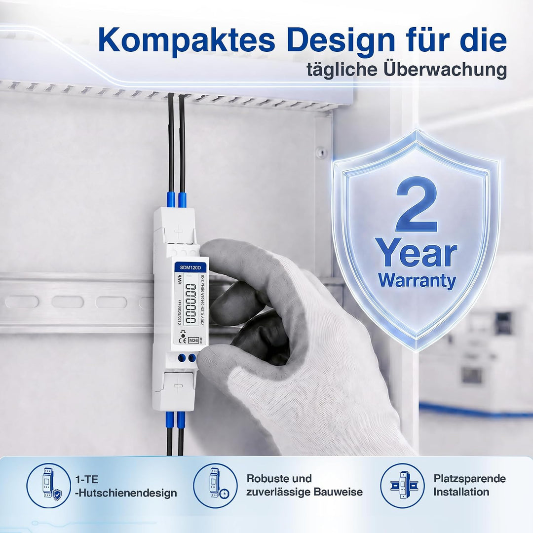 SDM120D Einphasiger 230V 0,25-5 45 Amp kWh DIN-Schiene Elektrischer AC Meter Pulsausgang 1000imp/kWh