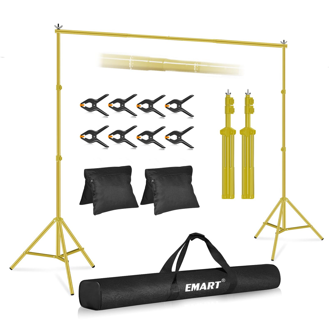EMART Goldener Foto Hintergrund Ständer, 2x3m Verstellbarer Hintergrundsystem mit 8 Hintergrundklemm