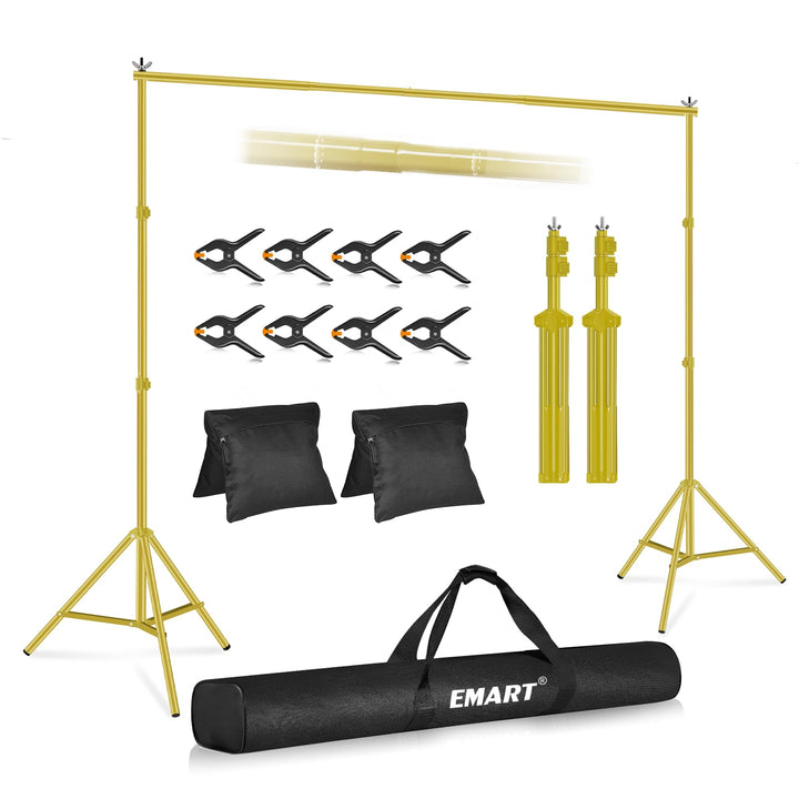 EMART Goldener Foto Hintergrund Ständer, 2x3m Verstellbarer Hintergrundsystem mit 8 Hintergrundklemm