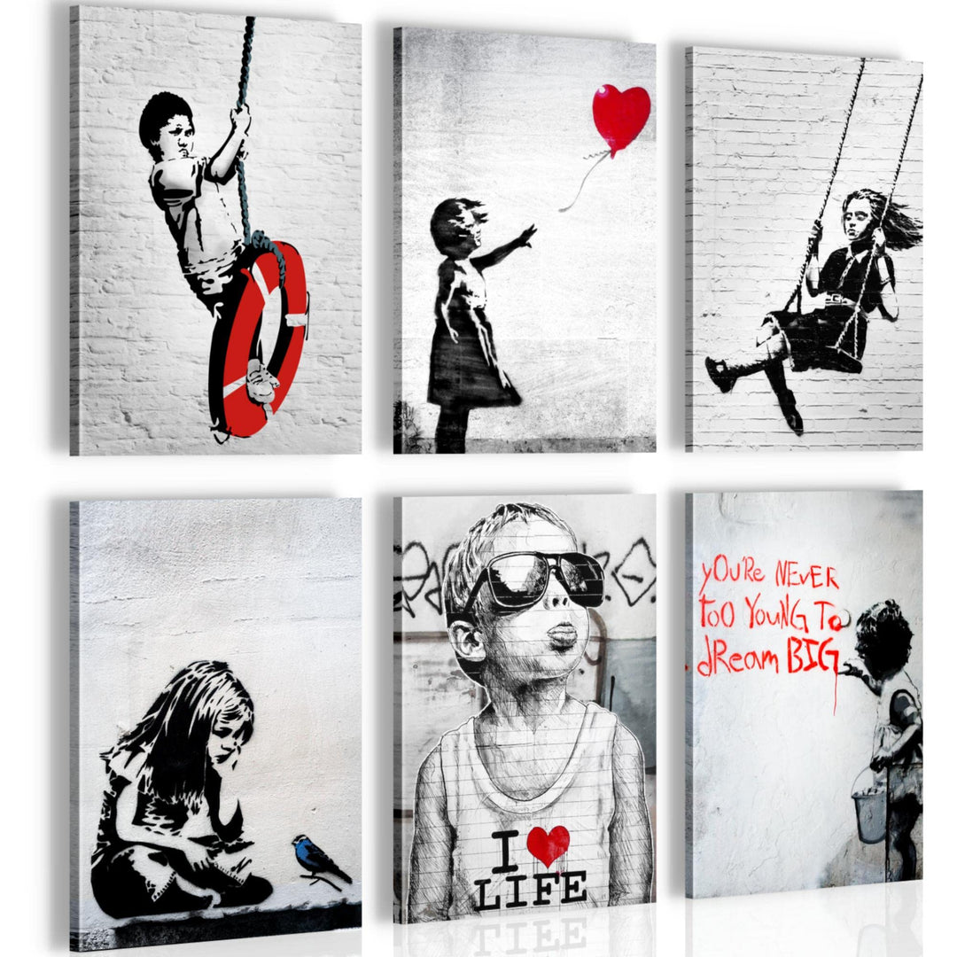 Novart Wandbilder Set Banksy Collage - KOMPLETT AUFHÄNGFERTIG - Made in Germany - Moderne Bilder Woh