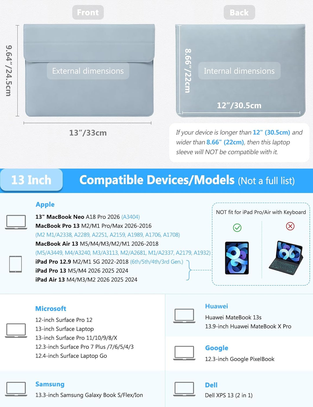 HYZUO 13 Zoll Laptop Hülle mit Standfunktion für 2025-2018 MacBook Air 13 M4 M3 M2 M1, 2025-2016 Mac