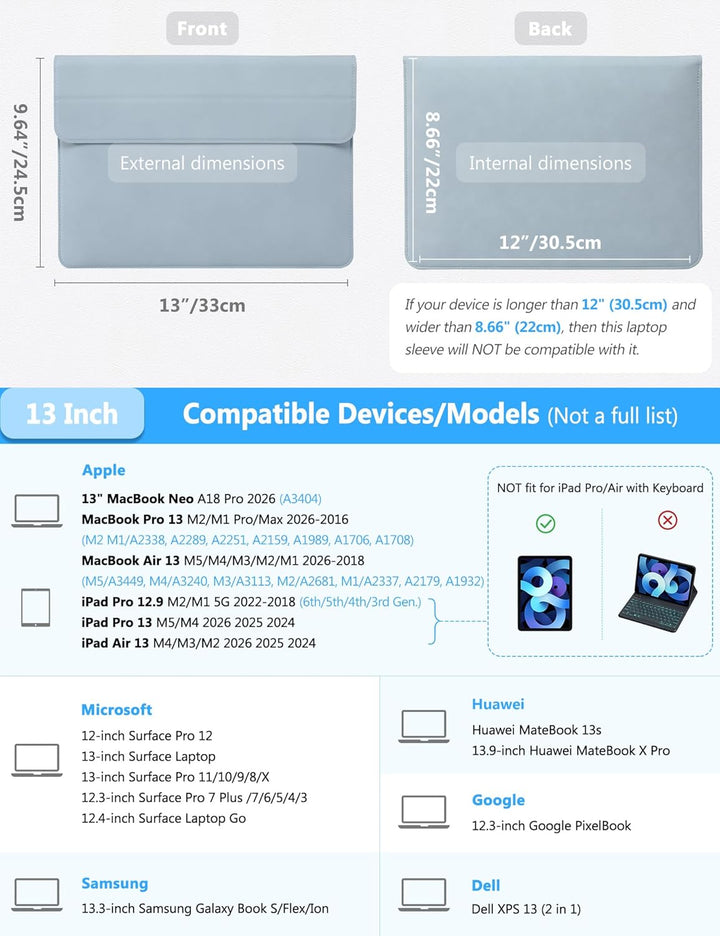 HYZUO 13 Zoll Laptop Hülle mit Standfunktion für 2025-2018 MacBook Air 13 M4 M3 M2 M1, 2025-2016 Mac