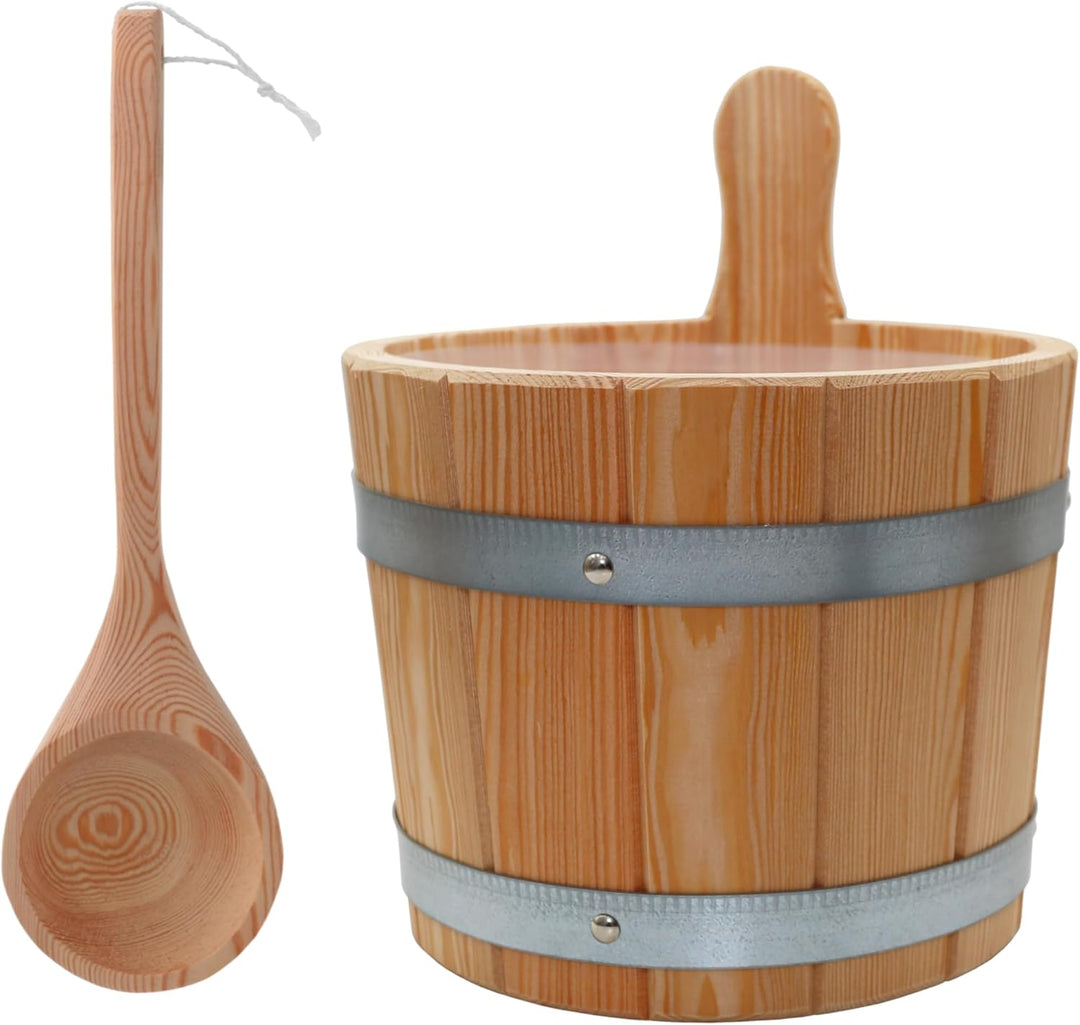 HAF® Saunakübel Set Lärche 5 Liter mit Einsatz und 40cm Saunakelle aus Kiefernholz | Feuchtigkeitsre
