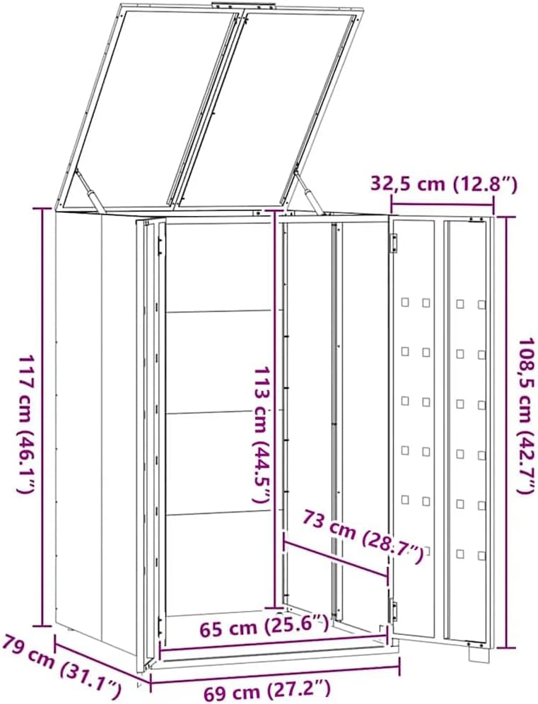 Mülltonnenbox für 1 Tonne Grau 69x79x117 cm Stahl Behälter mit pneumatischem Federdeckel 1 Fässer Gr