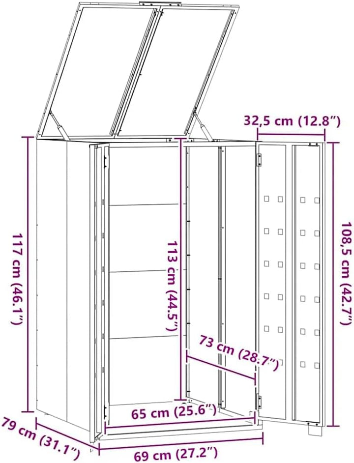 Mülltonnenbox für 1 Tonne Grau 69x79x117 cm Stahl Behälter mit pneumatischem Federdeckel 1 Fässer Gr