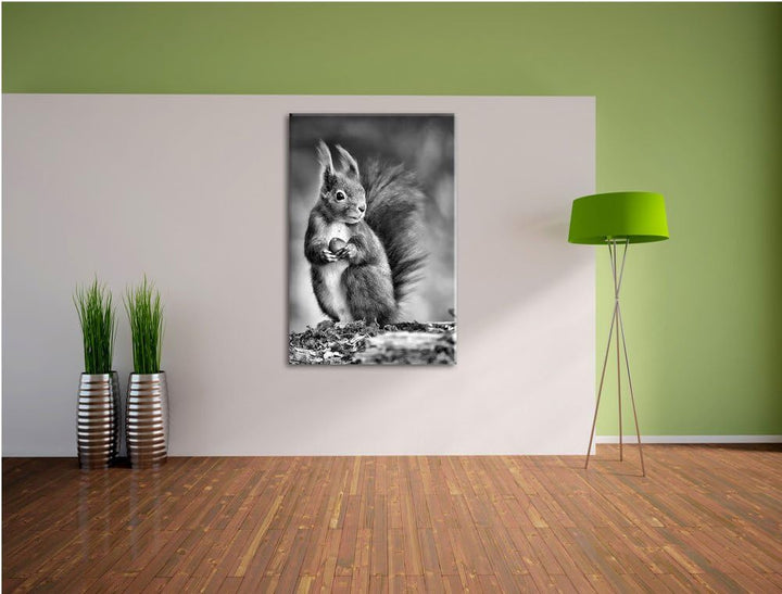Pixxprint Freches Eichhörnchen mit Nuss als Leinwandbild/Grösse: 100x70 / Wandbild/Kunstdruck/fertig