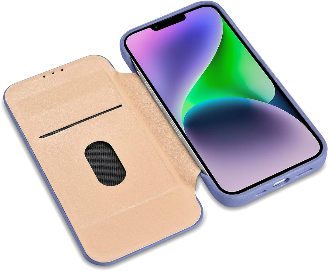 Mobiskin Hülle kompatibel mit Apple iPhone 14 (6,1 Zoll), Handyhülle mit echtem Leder, Case, Schutzh