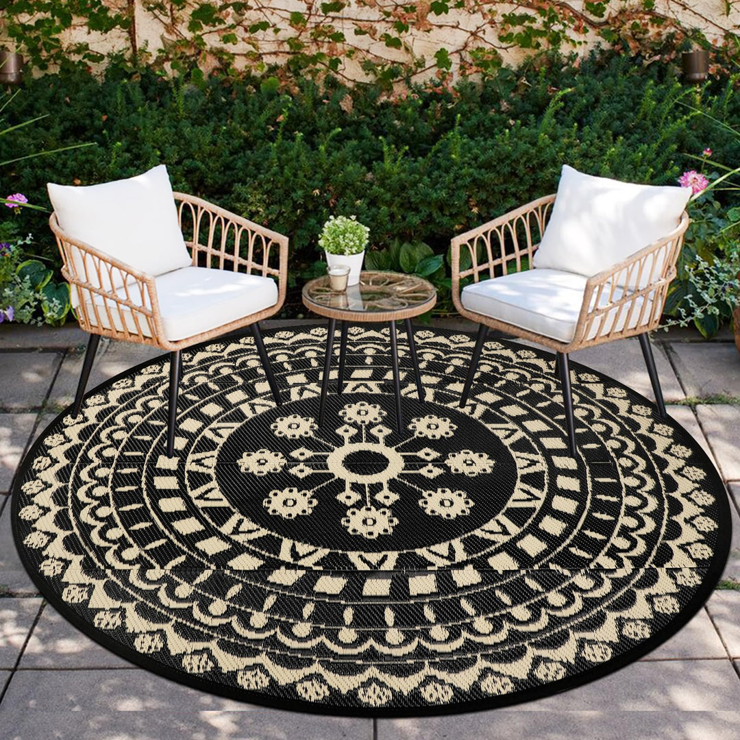 Capslpad Outdoor Teppich Rund 180 cm, Wetterfest Vorzeltteppich Camping Teppiche, Kunststoff Picknic