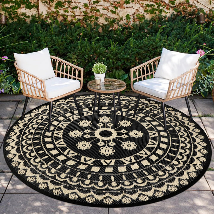 Capslpad Outdoor Teppich Rund 180 cm, Wetterfest Vorzeltteppich Camping Teppiche, Kunststoff Picknic