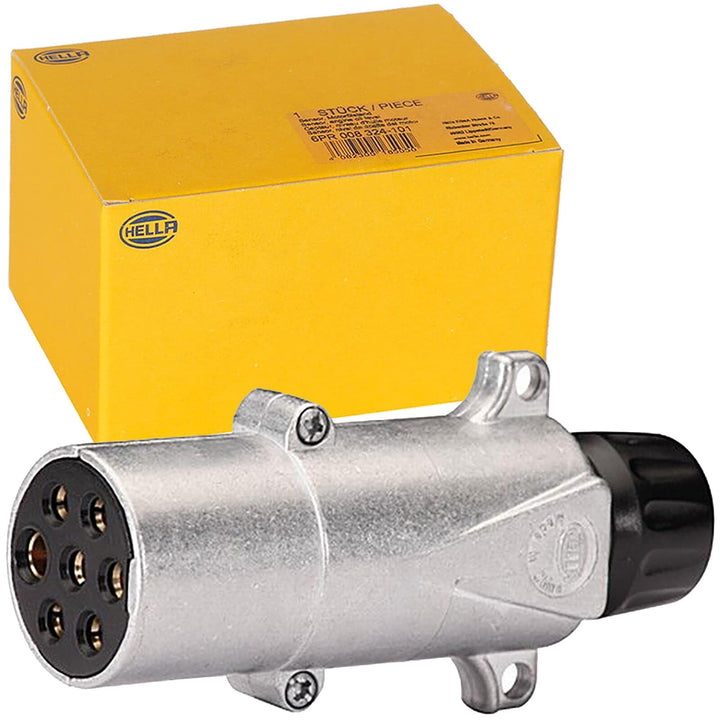 HELLA Stecker - 24V - 7-polig - mit Kabelverschraubung - Aluminium - silber - DIN/ISO: 1185 N-Typ -