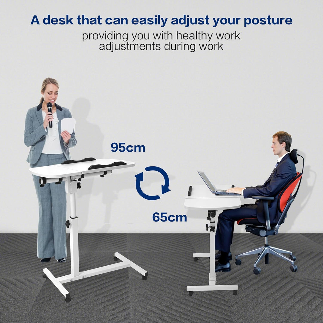Mobiler Beistelltisch Höhenverstellbarer Pflegetisch für Bett mit 4 Rollen, 60×40cm Laptoptisch, Dre