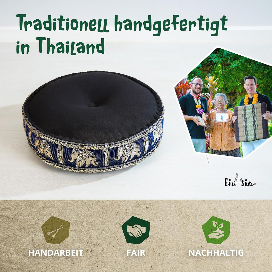 livasia Meditationskissen mit Thaiseide - Ø 45x15cm - Yogakissen mit Kapok, Pouf, Bodenkissen für Yo