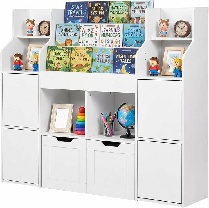 Kinder Bücherregal mit 2 Boxen Weiss Schmal Montessori Spielzeugregal für Kinderzimmer Aufbewahrung