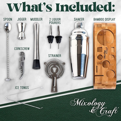 Mixology & Craft Cocktail Set (10-TLG.) - Edles Cocktail Shaker Set mit Shaker aus Edelstahl und Bar